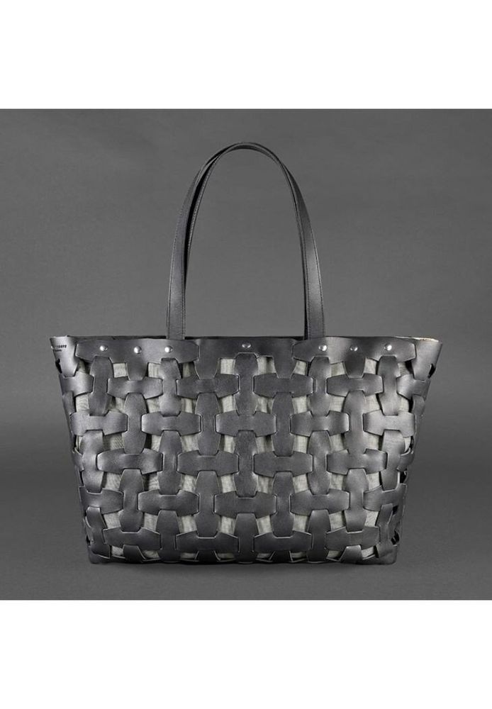Шкіряна плетена жіноча сумка BlankNote Пазл Xl чорна Krast - BN-BAG-34-G купити недорого в Ти Купи