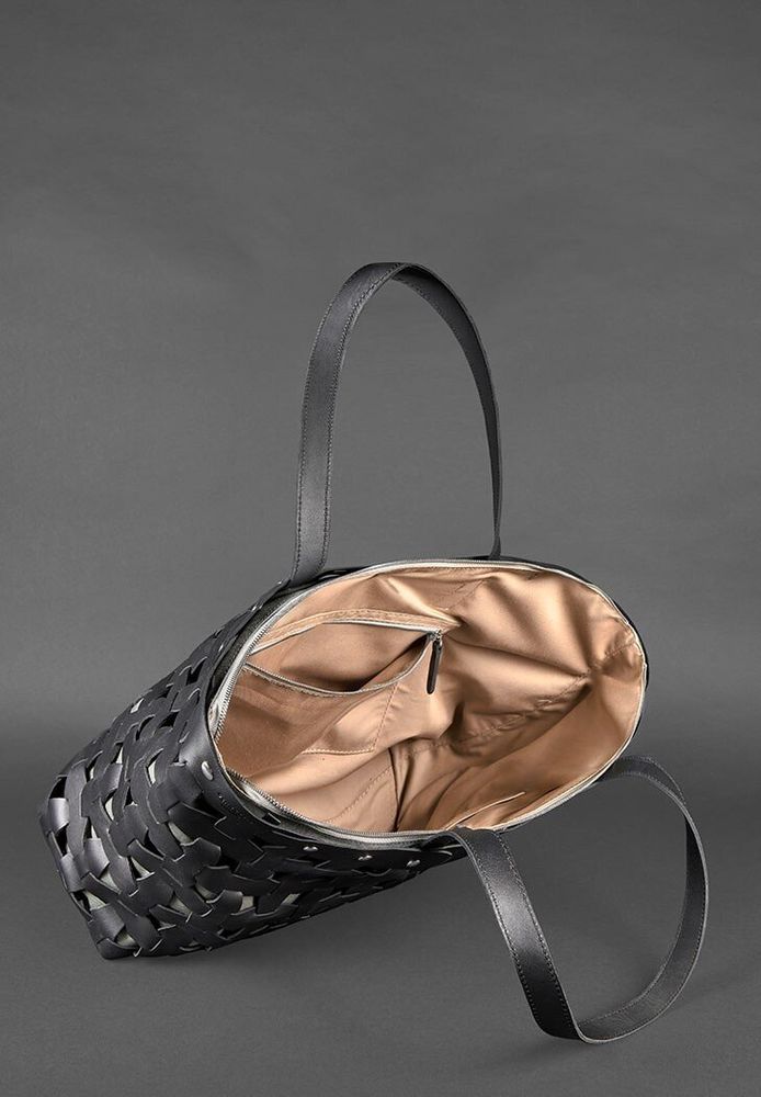 Шкіряна плетена жіноча сумка BlankNote Пазл Xl чорна Krast - BN-BAG-34-G купити недорого в Ти Купи
