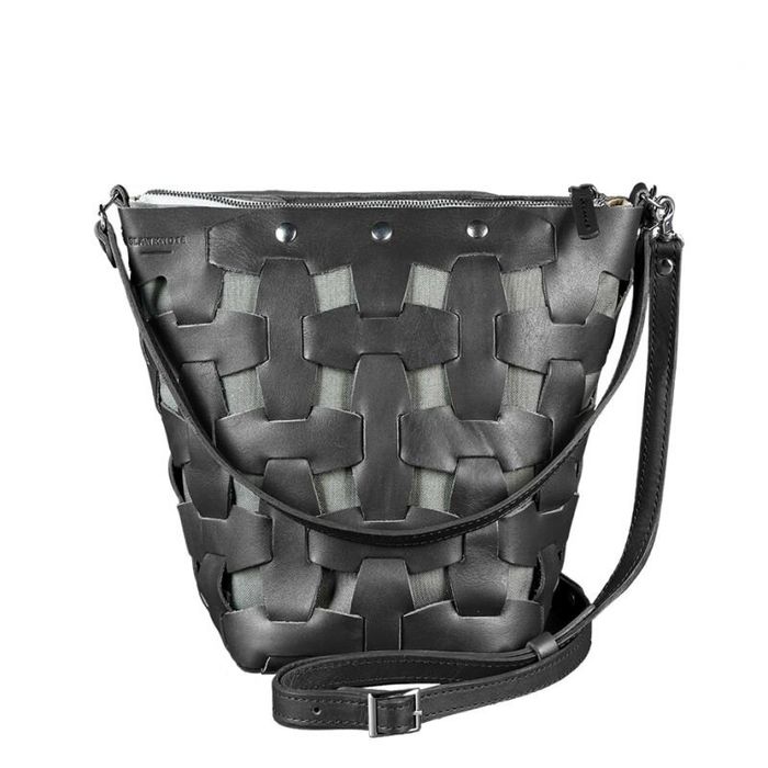 Шкіряна плетена жіноча сумка BlankNote Пазл Krast M Чорна (BN-BAG-32-g) купити недорого в Ти Купи