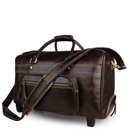 Дорожня шкіряна сумка на колесах Vintage 14253 Темно-коричневий купити недорого в Ти Купи