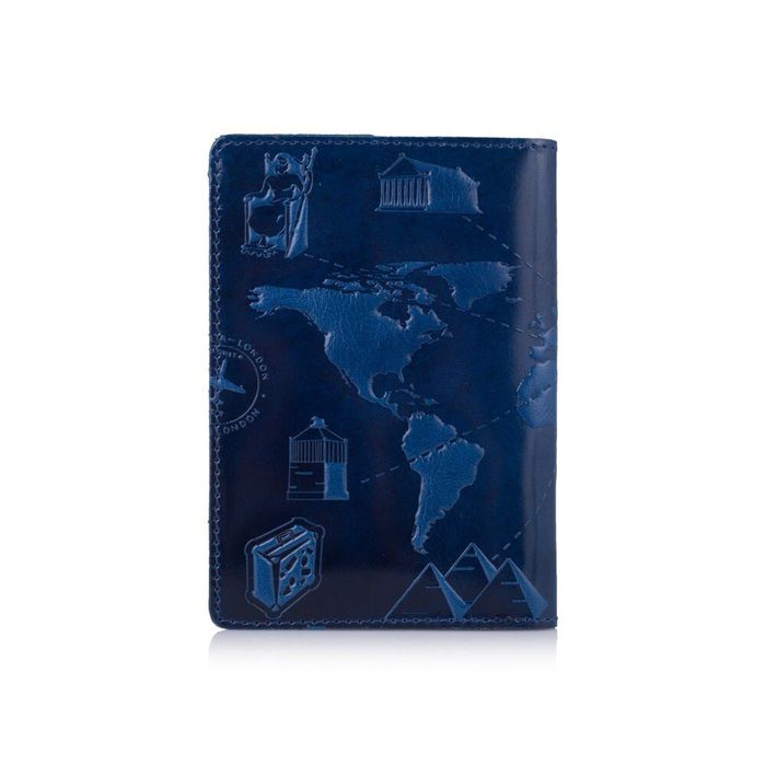 Кожаная обложка на паспорт HiArt PC-01 7 Wonders of the World Голубая Голубой купить недорого в Ты Купи