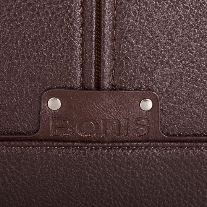 Мужская коричневая вместительная сумка-почтальонка из качественного кожзаменителя BONIS купить недорого в Ты Купи