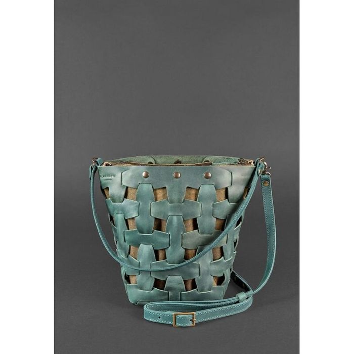 Шкіряна плетені жіноча сумка BlankNote Пазл Crazy Horse M Зелена (BN-BAG-32-iz) купити недорого в Ти Купи