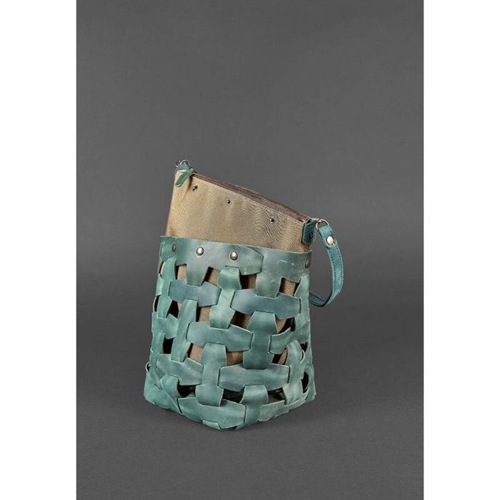 Шкіряна плетені жіноча сумка BlankNote Пазл Crazy Horse M Зелена (BN-BAG-32-iz) купити недорого в Ти Купи