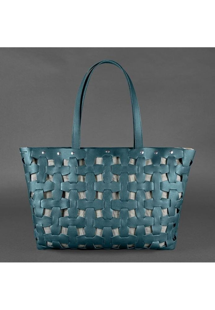 Шкіряна плетена жіноча сумка BlankNote Пазл Xl зелена Krast - BN-BAG-34-MALACHITE купити недорого в Ти Купи