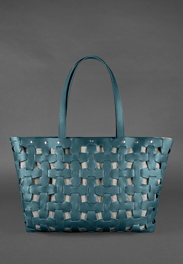 Шкіряна плетена жіноча сумка BlankNote Пазл Xl зелена Krast - BN-BAG-34-MALACHITE купити недорого в Ти Купи