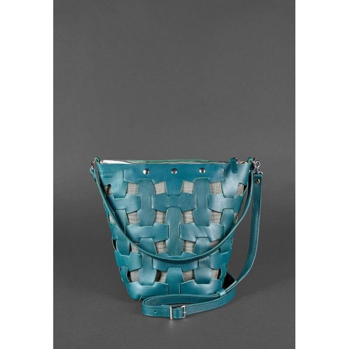 Кожаная плетеная женская сумка BlankNote Пазл Krast M Зеленая (BN-BAG-32-malachite) купить недорого в Ты Купи