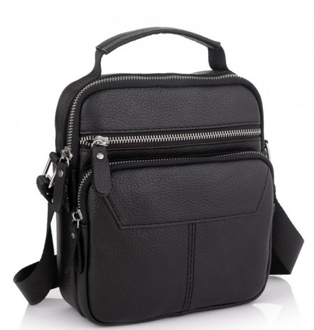 Кожаная мужская сумка через плечо черная Tiding Bag A25F-1436A купить недорого в Ты Купи