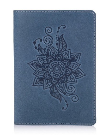 Обложка для паспорта из кожи HiArt PC-02 Mehendi Classic Синий купить недорого в Ты Купи