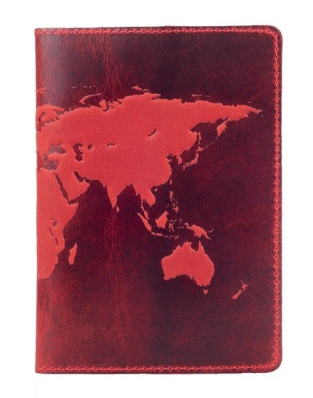 Обкладинка для паспорта зі шкіри HiArt PC-01 Shabby Red Berry World Map Червоний купити недорого в Ти Купи