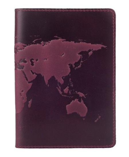 Обкладинка для паспорта зі шкіри HiArt PC-01 Shabby Plum World Map Фіолетовий купити недорого в Ти Купи