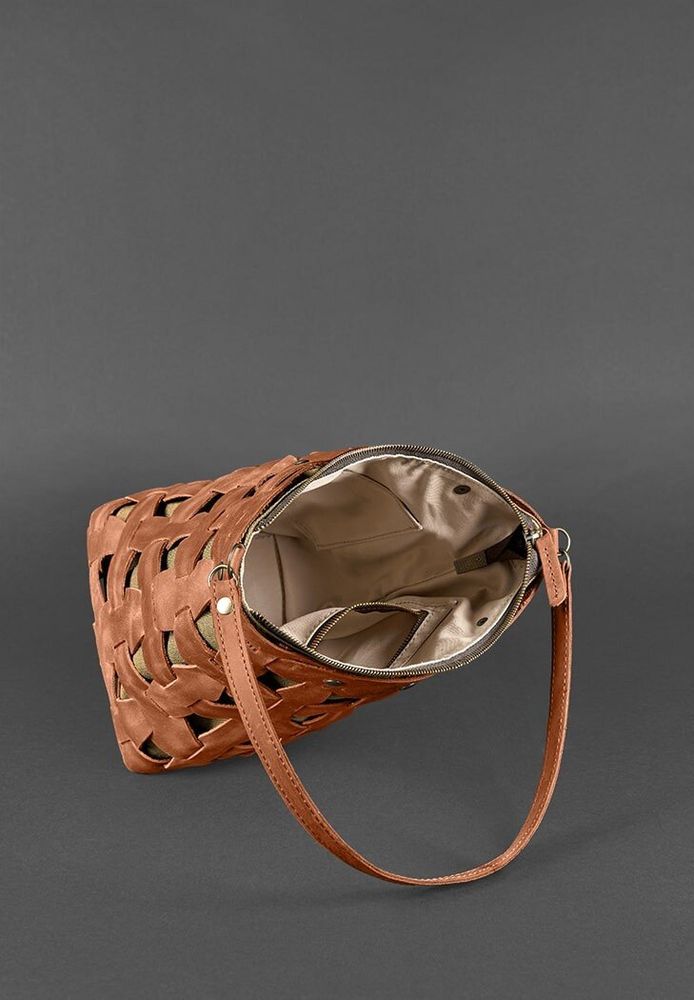 Плетеная сумка из натуральной кожи BlankNote Пазл M светло-коричневая Crazy Horse BN-BAG-32-K-KR купить недорого в Ты Купи