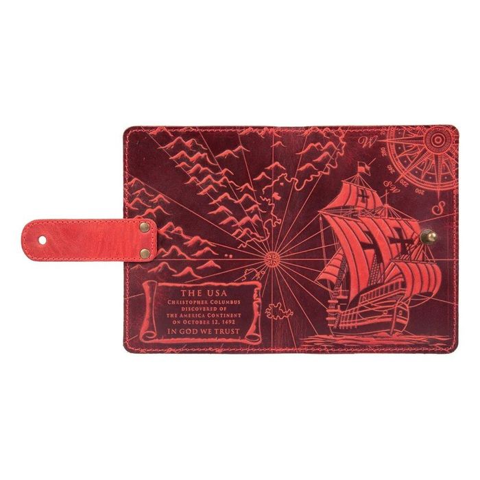 Обложка для паспорта из кожи Hi Art «Discoveries» PB-02/1 Shabby Red Berry Красный купить недорого в Ты Купи