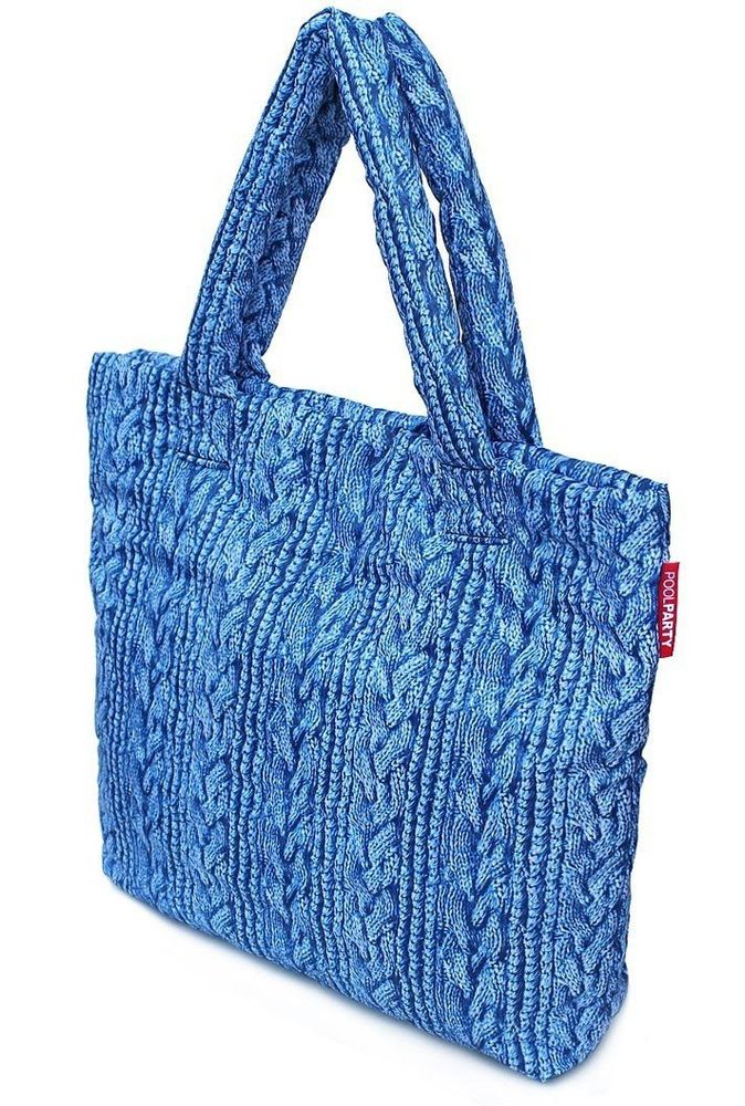 Дутая сумка POOLPARTY с вязкой синяя купить недорого в Ты Купи