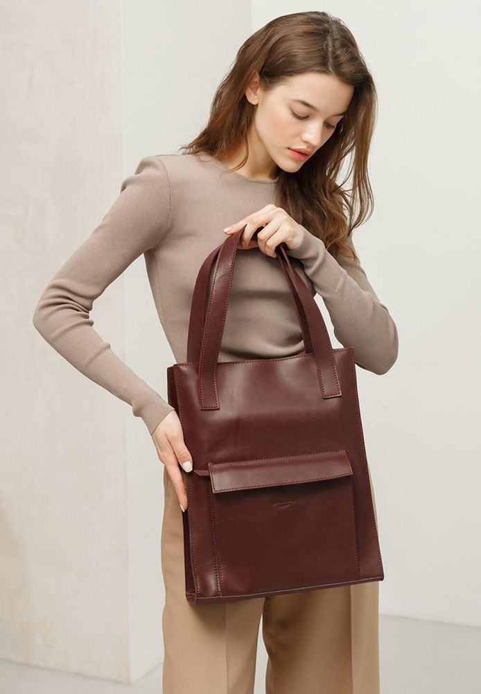 Шкіряна жіноча сумка шоппер Бетсі з кишенею бордова Краст BlankNote bn-bag-10-1-vin купити недорого в Ти Купи