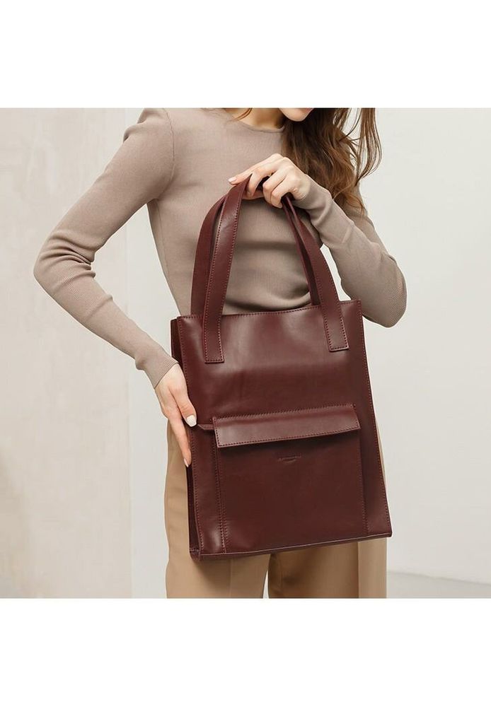Шкіряна жіноча сумка шоппер Бетсі з кишенею бордова Краст BlankNote bn-bag-10-1-vin купити недорого в Ти Купи