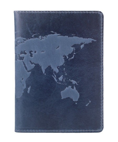 Обкладинка для паспорта зі шкіри HiArt PC-01 Shabby Lagoon World Map Синій купити недорого в Ти Купи