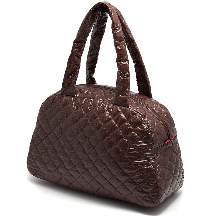 Стеганая женская сумка Poolparty с лаковым покрытием коричневая купить недорого в Ты Купи