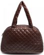 Стеганая женская сумка Poolparty с лаковым покрытием коричневая