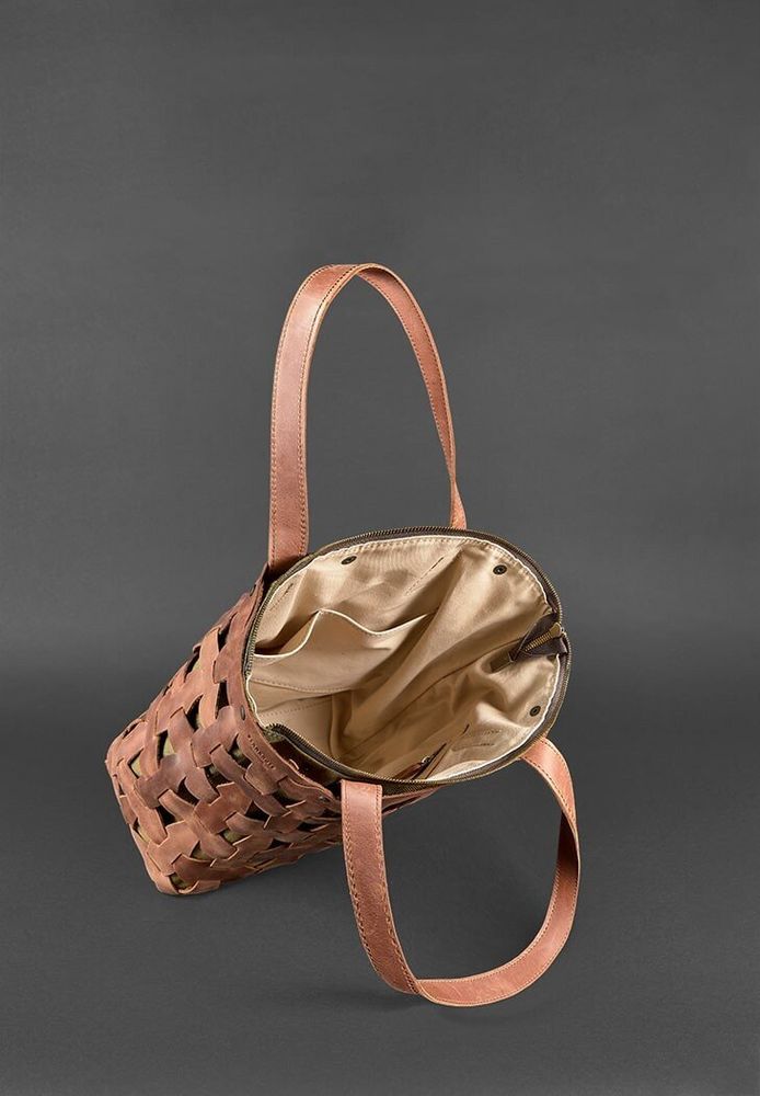 Шкіряна плетена жіноча сумка BlankNote Пазл L світло-коричнева Crazy Horse - BN-BAG-33-K-KR купити недорого в Ти Купи