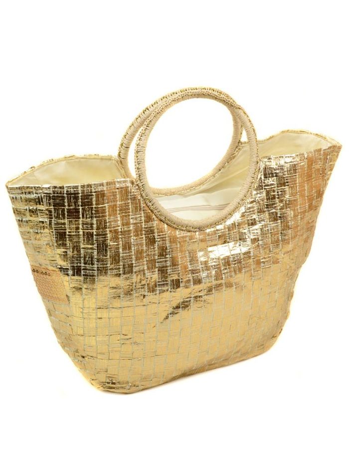 Женская золотистая сумка-корзина из текстиля Podium PC7167-1 natural gold купить недорого в Ты Купи