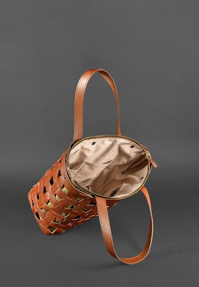Плетеная сумка из натуральной кожи BlankNote Пазл L светло-коричневая Krast - BN-BAG-33-K купить недорого в Ты Купи