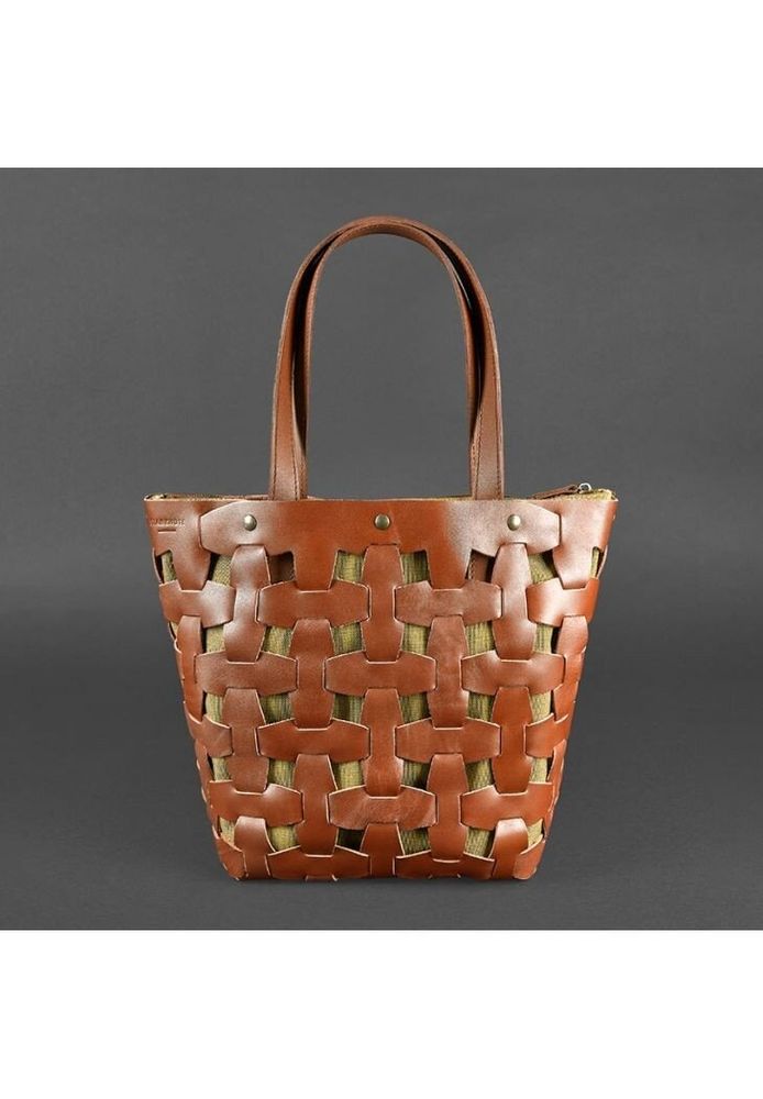 Шкіряна плетена жіноча сумка BlankNote Пазл L світло-коричнева Krast - BN-BAG-33-K купити недорого в Ти Купи
