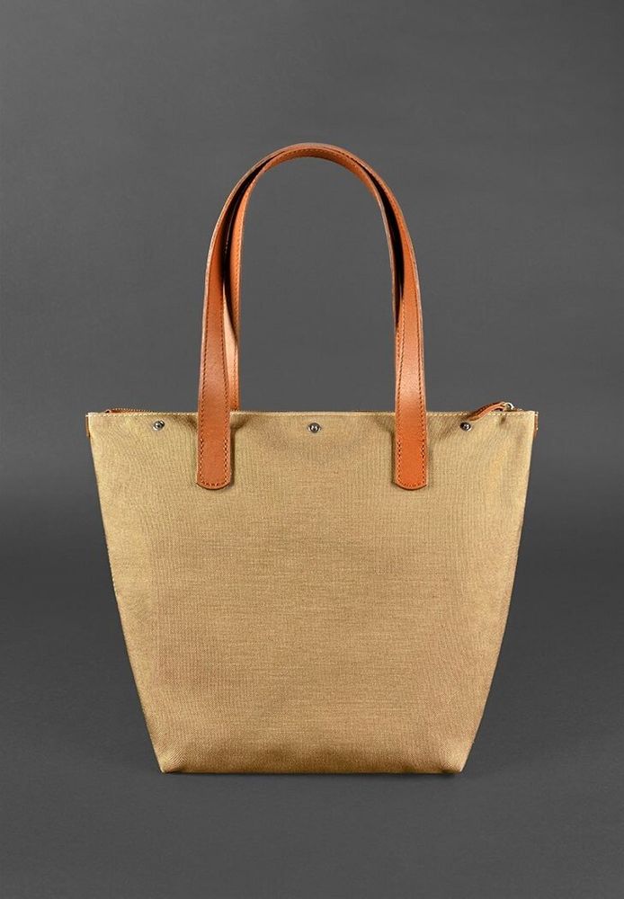 Шкіряна плетена жіноча сумка BlankNote Пазл L світло-коричнева Krast - BN-BAG-33-K купити недорого в Ти Купи