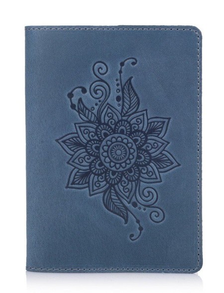 Шкіряна обкладинка на паспорт HiArt PC-01 Mehendi Classic синя Синій купити недорого в Ти Купи