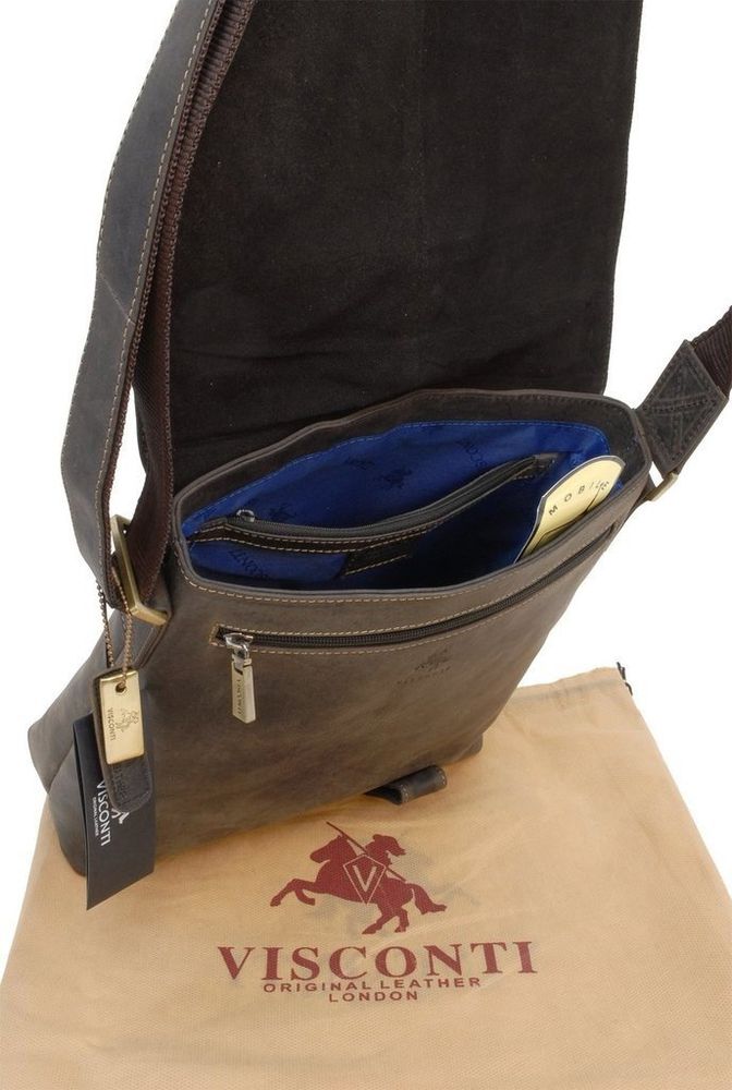 Мужская кожаная сумка-планшет на плечо Visconti ASPIN 16071 OIL BRN коричневая купить недорого в Ты Купи