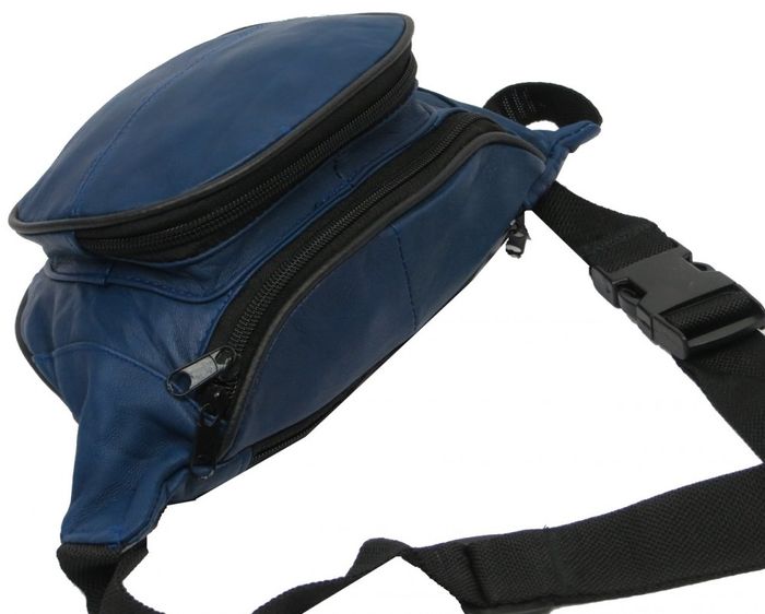 Мужская кожаная поясная сумка Cavaldi 903-353 синяя купить недорого в Ты Купи