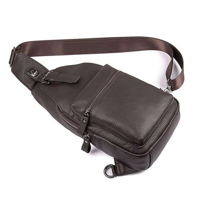 Кожаный коричневый рюкзак-слинг John McDee jd4012q купити недорого в Ти Купи