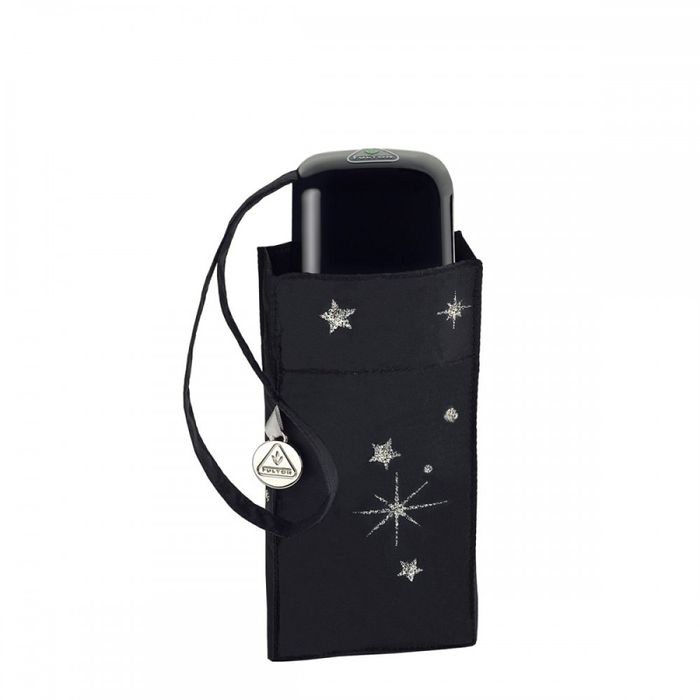Міні-парасолька жіноча механічна Fulton L501-041086 Tiny-2 Glitter Stars Black (Блиск зірок) купити недорого в Ти Купи