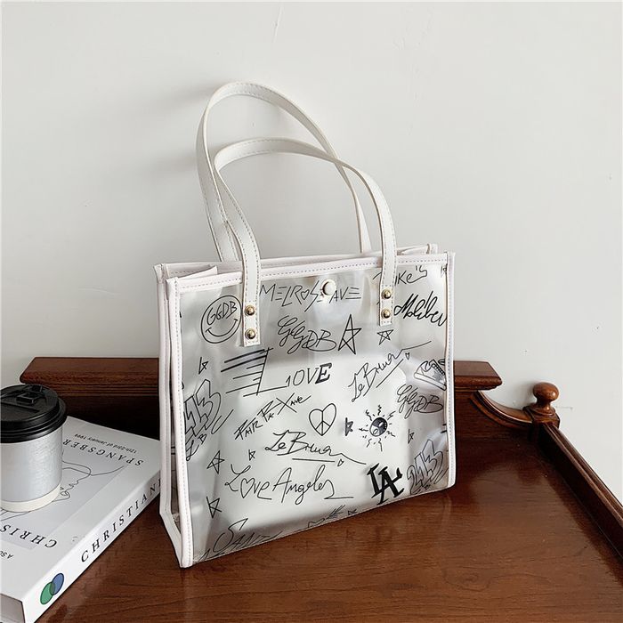 Молодежная женская прозрачная сумка из ПВХ 8131-1 Черное + белое  купить недорого в Ты Купи