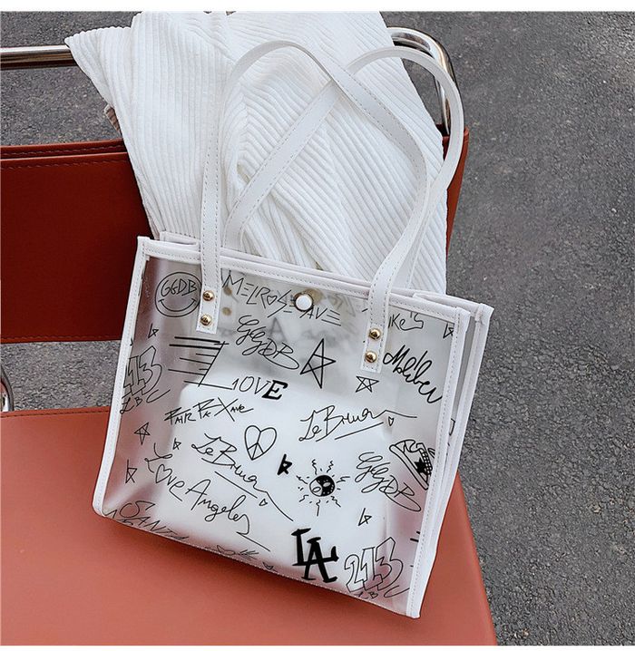 Молодежная женская прозрачная сумка из ПВХ 8131-1 Черное + белое  купить недорого в Ты Купи