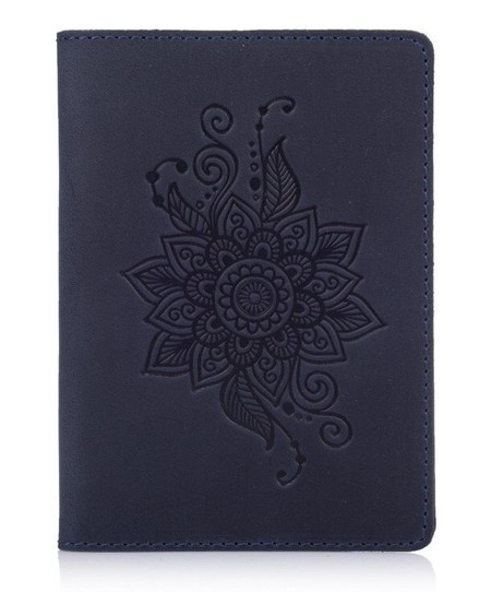 Шкіряна синя обкладинка на паспорт HiArt PC-01 Mehendi Classic Синій купити недорого в Ти Купи