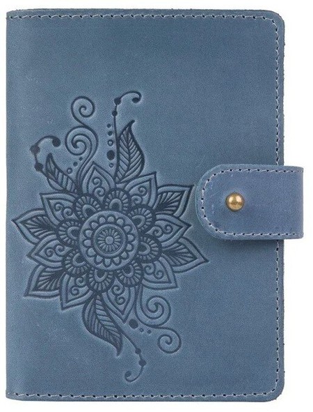 Обкладинка для паспорта зі шкіри Hi Art «Mehendi Classic» PB-03S / 1 Shabby Lagoon Блакитний купити недорого в Ти Купи