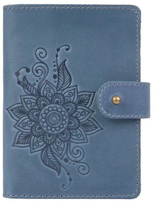 Обкладинка для паспорта зі шкіри Hi Art «Mehendi Classic» PB-03S / 1 Shabby Lagoon Блакитний купити недорого в Ти Купи