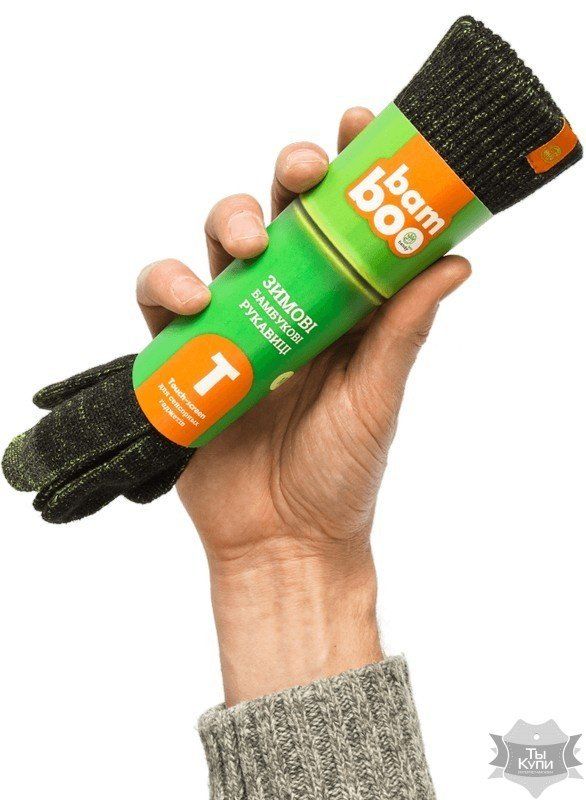 S - Зимние перчатки для сенсорных гаджетов BAMBOO TOUCH SCREEN черно-зеленые купити недорого в Ти Купи