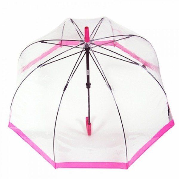 Механический женский прозрачный зонт-трость FULTON BIRDCAGE-1 L041 - PINK купить недорого в Ты Купи