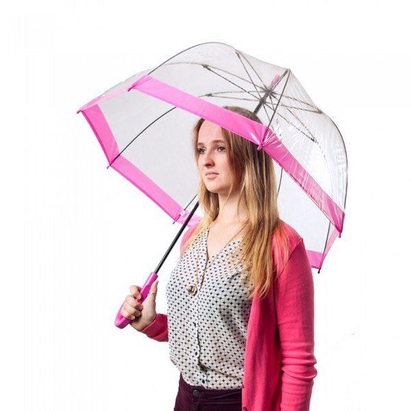 Механический женский прозрачный зонт-трость FULTON BIRDCAGE-1 L041 - PINK купить недорого в Ты Купи