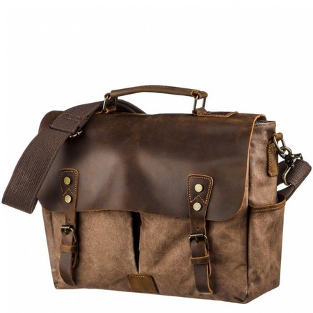 Чоловічий коричневий текстильний портфель з шкіряними вставками Vintage 20119 купити недорого в Ти Купи