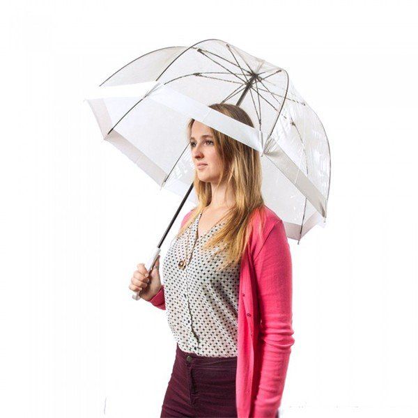 Механічна жіноча прозора парасолька-тростина FULTON BIRDCAGE-1 L041 - WHITE купити недорого в Ти Купи
