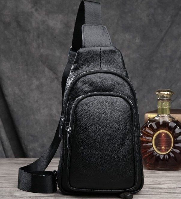 Кожаная чёрная сумка-слинг Vintage 14623 купить недорого в Ты Купи