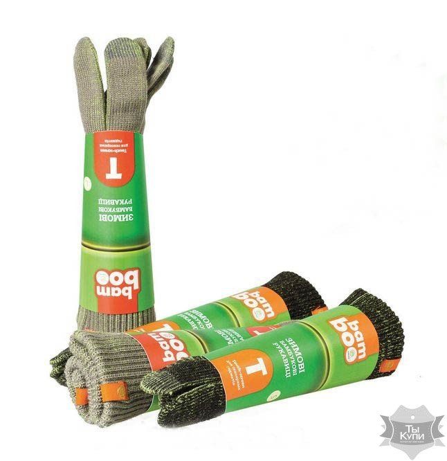 L - Зимние перчатки для сенсорных гаджетов BAMBOO TOUCH SCREEN черно-зеленые купить недорого в Ты Купи