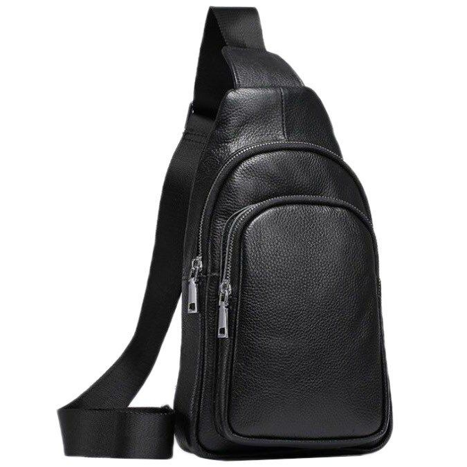 Кожаная чёрная сумка-слинг Vintage 14623 купить недорого в Ты Купи