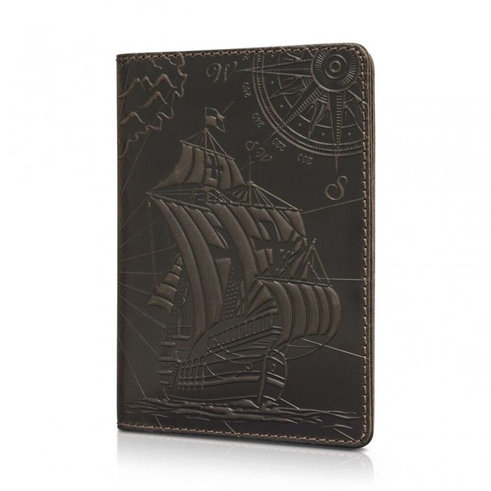 Шкіряна коричнева обкладинка на паспорт HiArt PC-01 Discoveries Коричневий купити недорого в Ти Купи