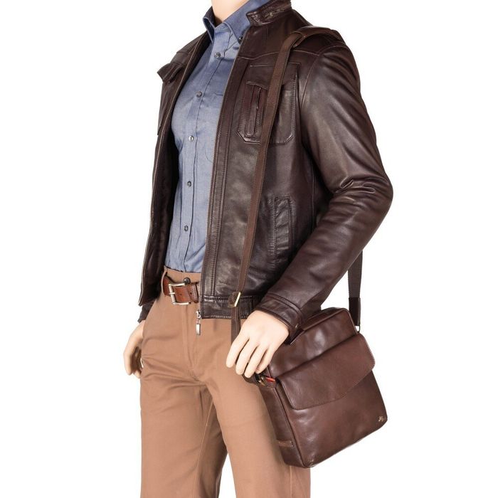 Мужская кожаная сумка с RFID защитой Visconti ML36 Vesper A5 (Brown) купить недорого в Ты Купи