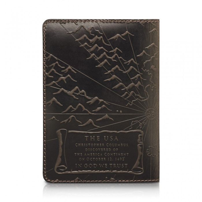 Кожаная коричневая обложка на паспорт HiArt PC-01 Discoveries Коричневый купить недорого в Ты Купи