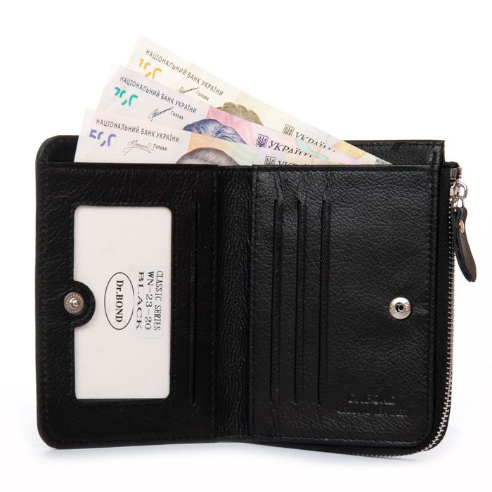 Шкіряний жіночий гаманець Classik DR. BOND WN-23-20 black купити недорого в Ти Купи